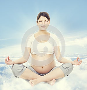 Pregnant Woman Yoga Meditation. Pregnancy Health Relax Exercising