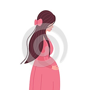 Pregnant Woman, young pregnant girl holding her baby bump. Vector Illustration for backgrounds, packaging, greeting cards, posters