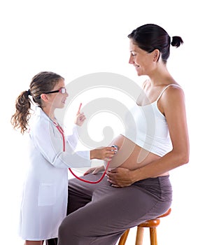 Pregnant womanand kid girl stethoscope doctor