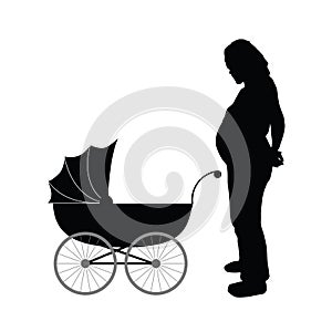 Pregnant women with baby carriages vector illustration