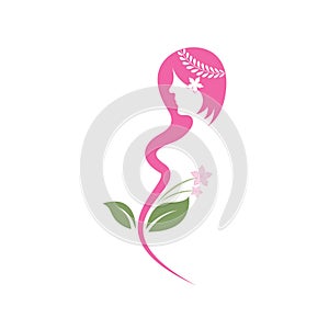 Pregnant women with leaf and flower vector icon concept design