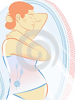 Pregnant women look in the mirror