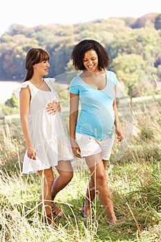 Pregnant women outdoors in countryside