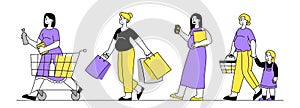 Pregnant women at shopping vector simple