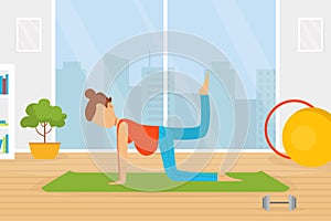 Pregnant Young Woman Doing Sports in Gym, Active Pregnancy, Healthy Lifestyle Concept Vector Illustration