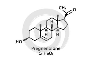 Pregnenolone molecular structure. Pregnenolone skeletal chemical formula. Chemical molecular formula vector illustration