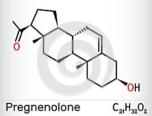 Pregnenolone, P5 molecule. It is natural product, neurosteroid, endogenous steroid hormone. Skeletal chemical formula. photo