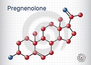 Pregnenolone, P5 molecule. It is neurosteroid, endogenous steroid hormone. Molecule model. Sheet of paper in a cage. photo