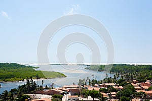 Preguica River view lighthouse, aerial view. photo