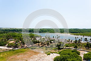 Preguica River view lighthouse, aerial view. photo