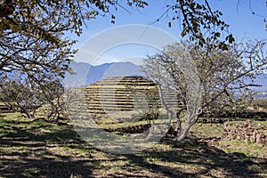 Prehispanic circular pyramid in Mexico photo