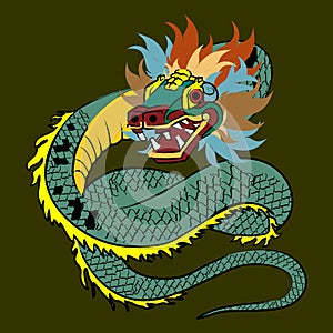 Prehispanic mexican god quetzalcoatl feathered Serpent illustration photo