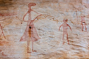 The prehistoric art painting ancient colour pre historical 3,000 year-old cliff paintings of Pha Taem National Park