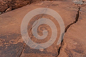 Prehistoric Bushman engravings, rock painting at Twyfelfontein, Namibia - Plate with round symbols for waterholes