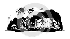 Prehistoric Cave Dwelling with Ancient Humans and Fire, vector design Generative AI