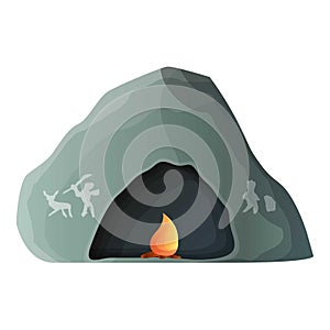 Prehistoric cave icon, cartoon style