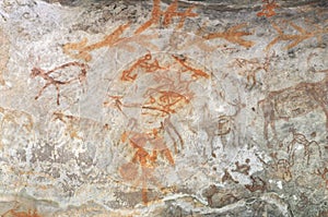 Prehistoric cave painting in Bhimbetka -India.