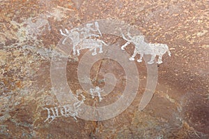 Prehistoric cave painting in Bhimbetka -India.