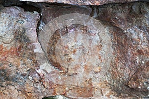 cave paintings of faical in san ignacio cajamarca peru with hunters and warriors used boleadora stones with antiquity photo