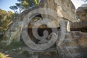 Prehistoric caves carved in sandstone. Called Grottes de Cales.