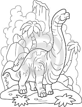 Prehistoric dinosaur brachiosaurus, coloring book, funny illustration