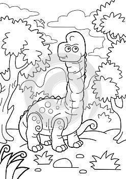 Prehistoric dinosaur brachiosaurus, coloring book, funny illustration