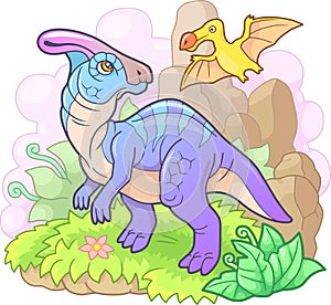 Prehistoric dinosaur parasaurolophus, funny illustration