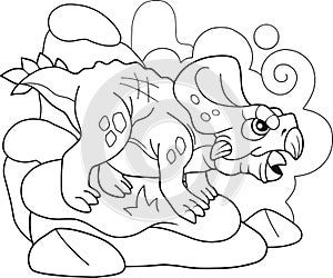 Prehistoric dinosaur protoceratops, coloring book, funny illustration