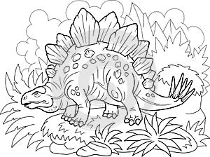 Prehistoric dinosaur stegosaurus, coloring book, funny illustration