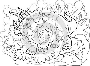 Prehistoric dinosaur triceratops, coloring book, funny illustration