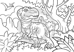 Prehistoric dinosaur tyrannosaurus, coloring book, funny illustration photo