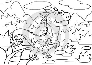 Prehistoric dinosaur velociraptor, coloring book, funny illustration