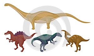 Prehistoric Dinosaurs Animals with Sharp Teeth and Tails Vector Set