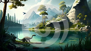 Prehistoric Earth: A Majestic and Untamed Wilderness, Made with Generative AI