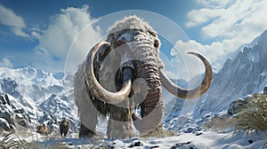 Prehistoric elephant known for its long, curved tusks. generative ai