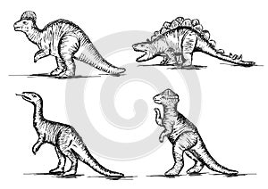 Prehistoric Jurassic Dinosaurs Reptiles Sketch Vector photo
