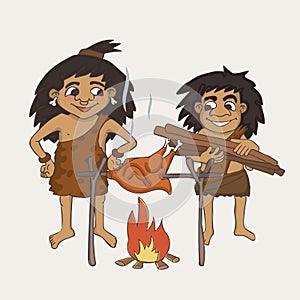 Prehistoric kids cooking food