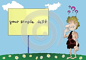 Prehistoric man with the poster