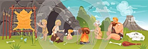 Prehistoric people at stone age concept