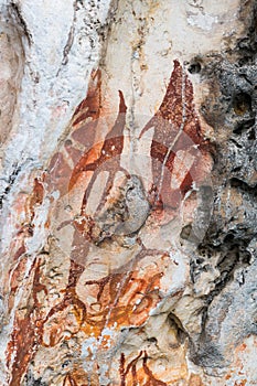 Prehistoric petroglyph rock paintings in Misool