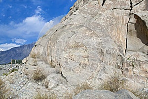 Prehistoric Petroglyphs, sacred rock of Hunza, rock carvings in Gilgit Baltistan, Pakistan