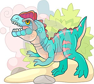 Prehistoric predatory dinosaur Dilophosaurus, funny illustration