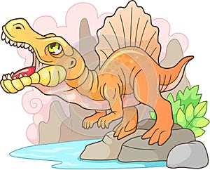 Prehistoric predatory dinosaur Spinosaurus, funny illustration