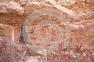 Prehistoric rock paintings in Canon La Trinidad near Mulege, Baja California Sur, Mexico