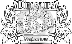 Prehistoric stegosaurus dinosaur, coloring book, funny illustration