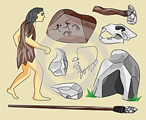 Prehistoric stone age icons set