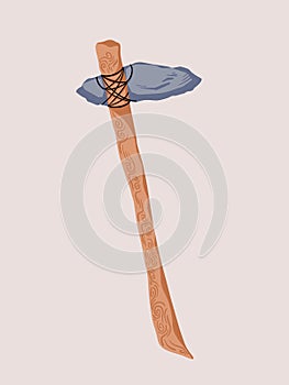 Prehistoric stone axe. First human tool vector drawing.