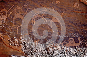 Prehistoric stone inscriptions and petroglyphs in Wadi Rum, Jordan