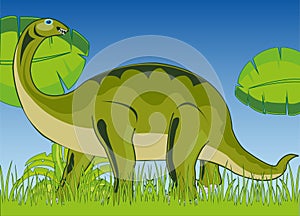 Prehistorical animal herbivorous dinosaur on green glade