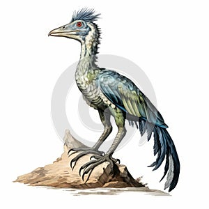 Prehistoricore: Grotesque Caricature Of A Blue And White Troodon